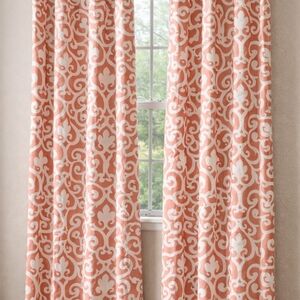 Orange Gray Pattern Grommet Curtain Panels Set of 2 Modern Home Decor